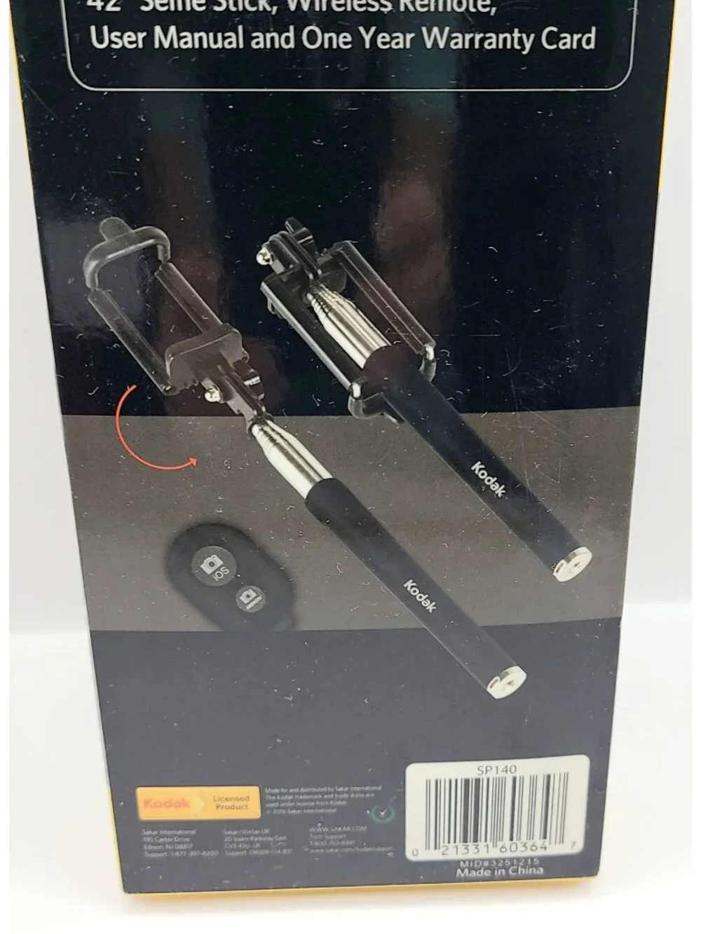 Kodak Selfie Stick SP140 Wireless Bluetooth Remote Control Compact 42 Inch
